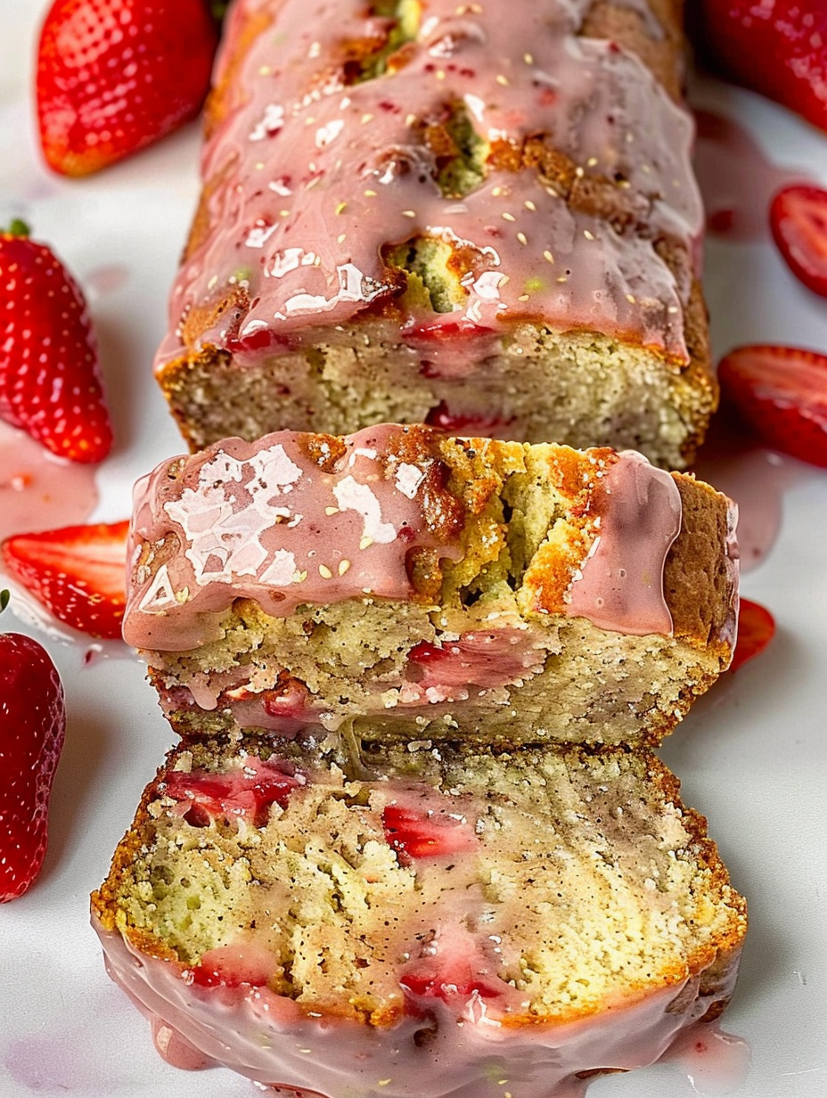 Fresh strawberry banana bread loaf