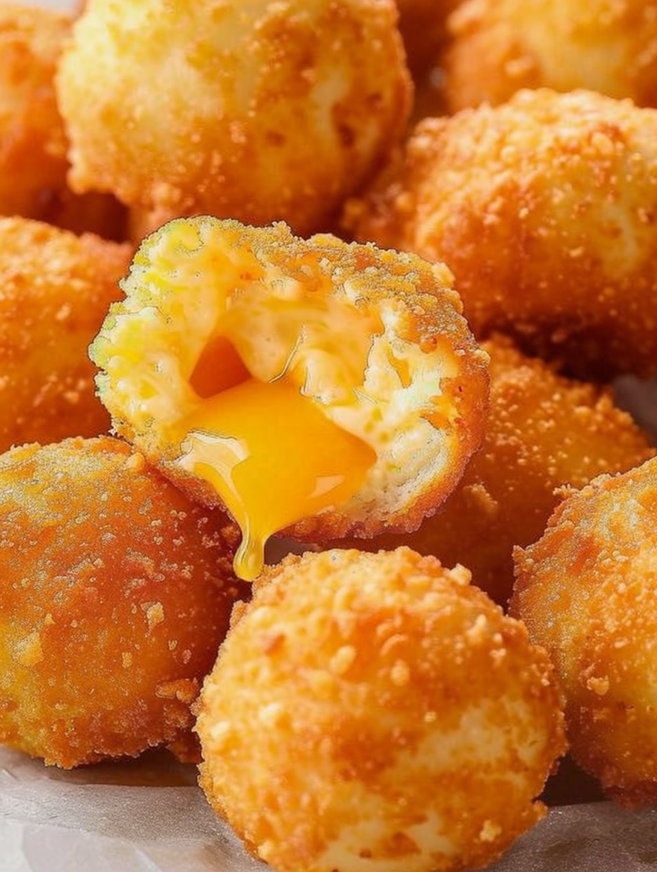 Fried cheese balls frying in oil