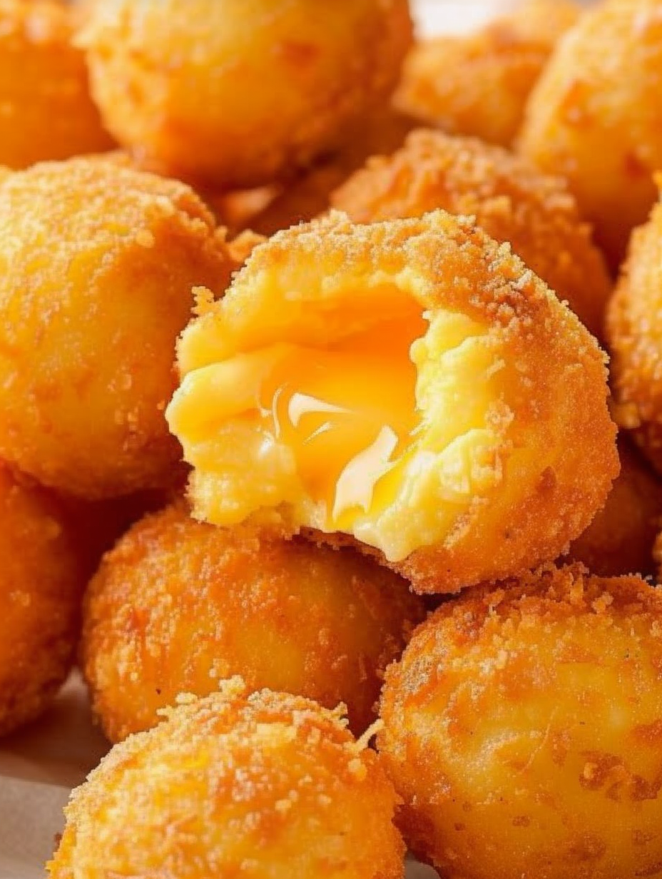 Plated fried cheese balls with dipping sauce