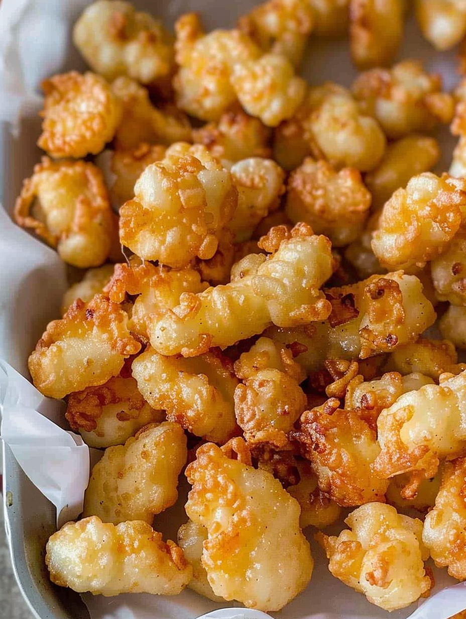 Dipping sauce near freshly fried curds