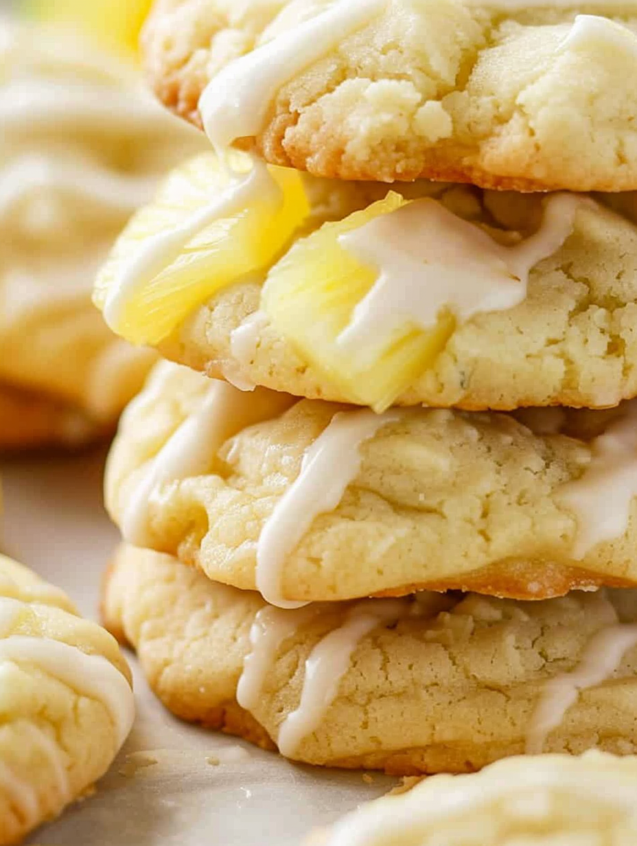 Fresh pineapple cream cheese cookies cooling on a rack