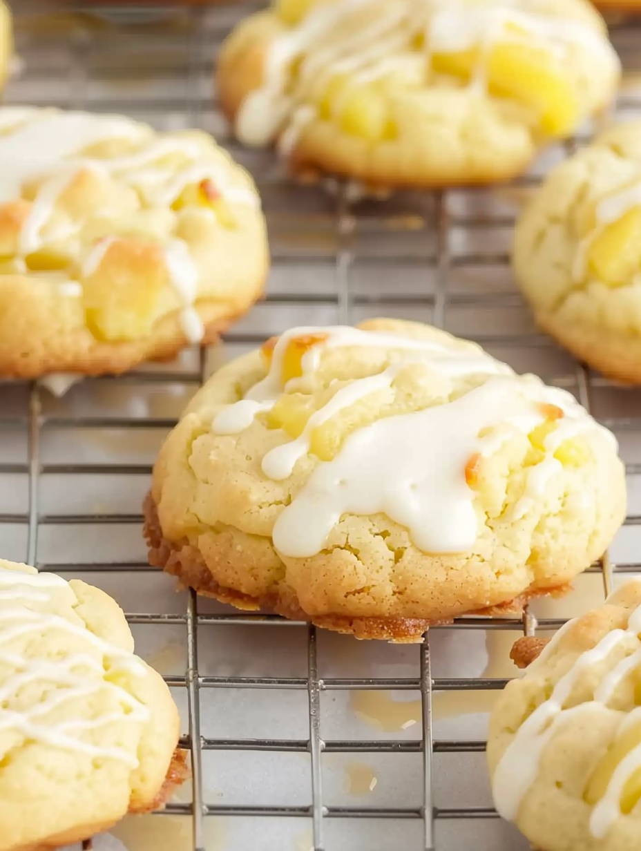 Drizzling pineapple glaze over cookies