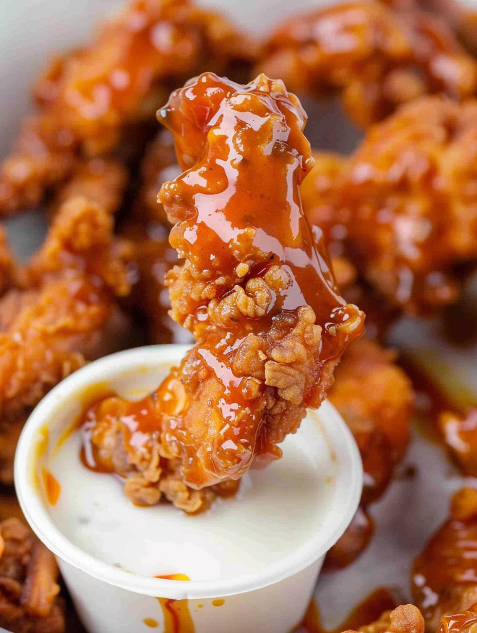 Buttermilk soaked chicken tenders on a baking sheet ready to fry