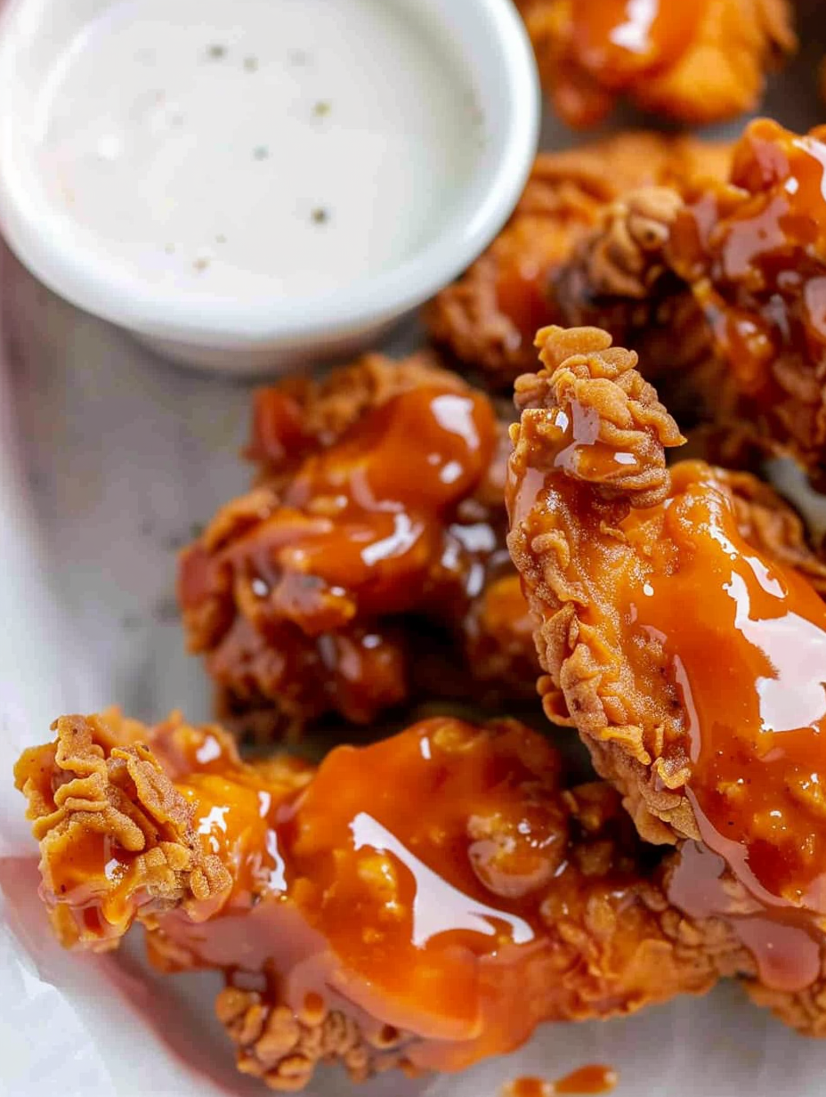 Golden buffalo chicken tenders tossed in sauce