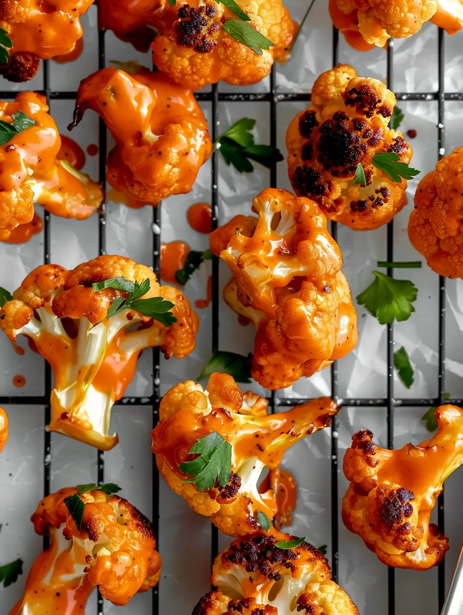 Buffalo cauliflower wings on a serving platter