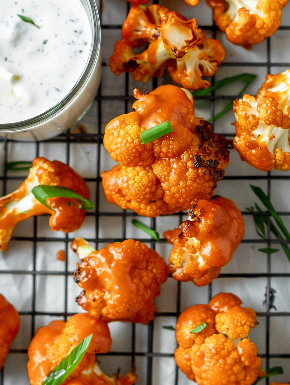 Close up of sauced cauliflower pieces