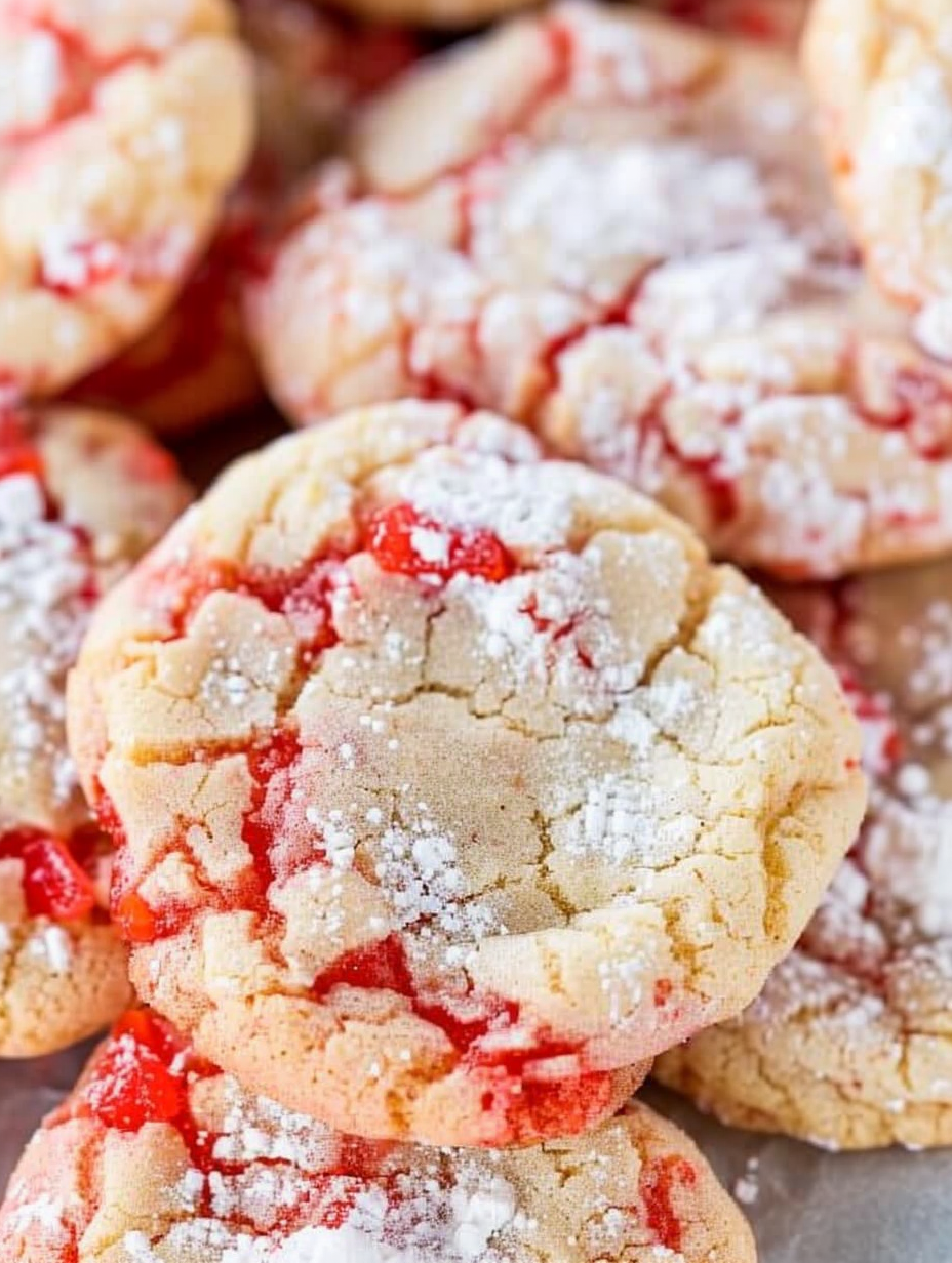 Red Hot cookies on a cooling rack, powdered sugar dusted