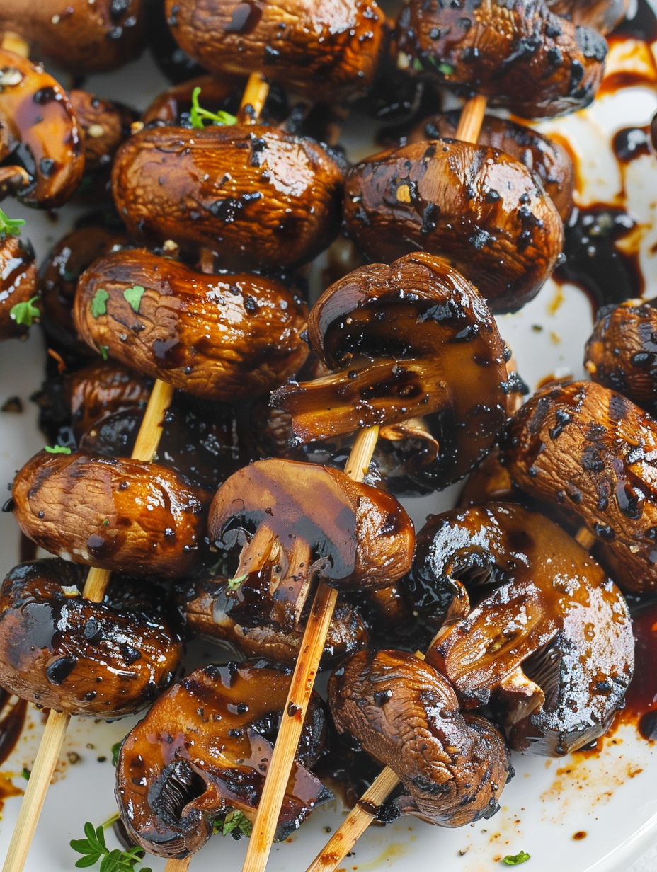 Balsamic Garlic Grilled Mushroom Skewers