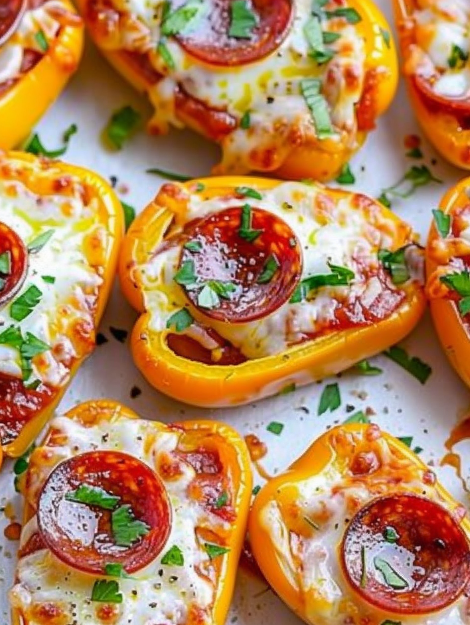 Assembled pepper halves ready to bake