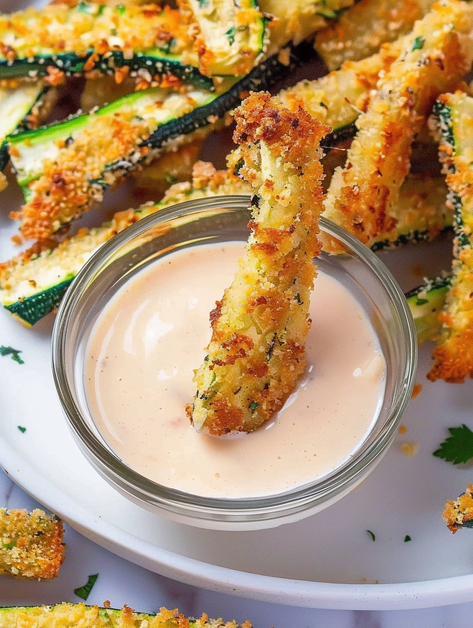 Breaded keto zucchini fries on a baking rack