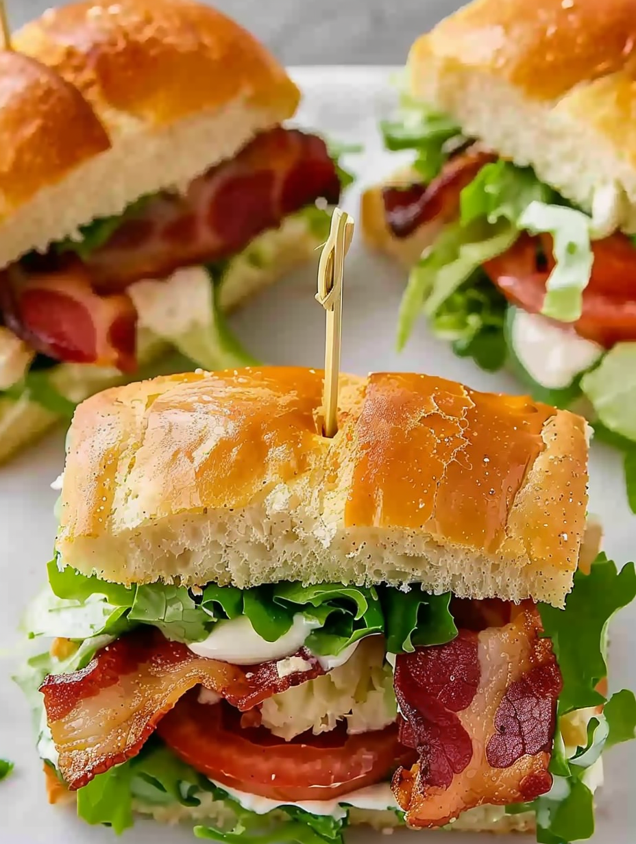 Hawaiian roll BLT sliders on a wooden board