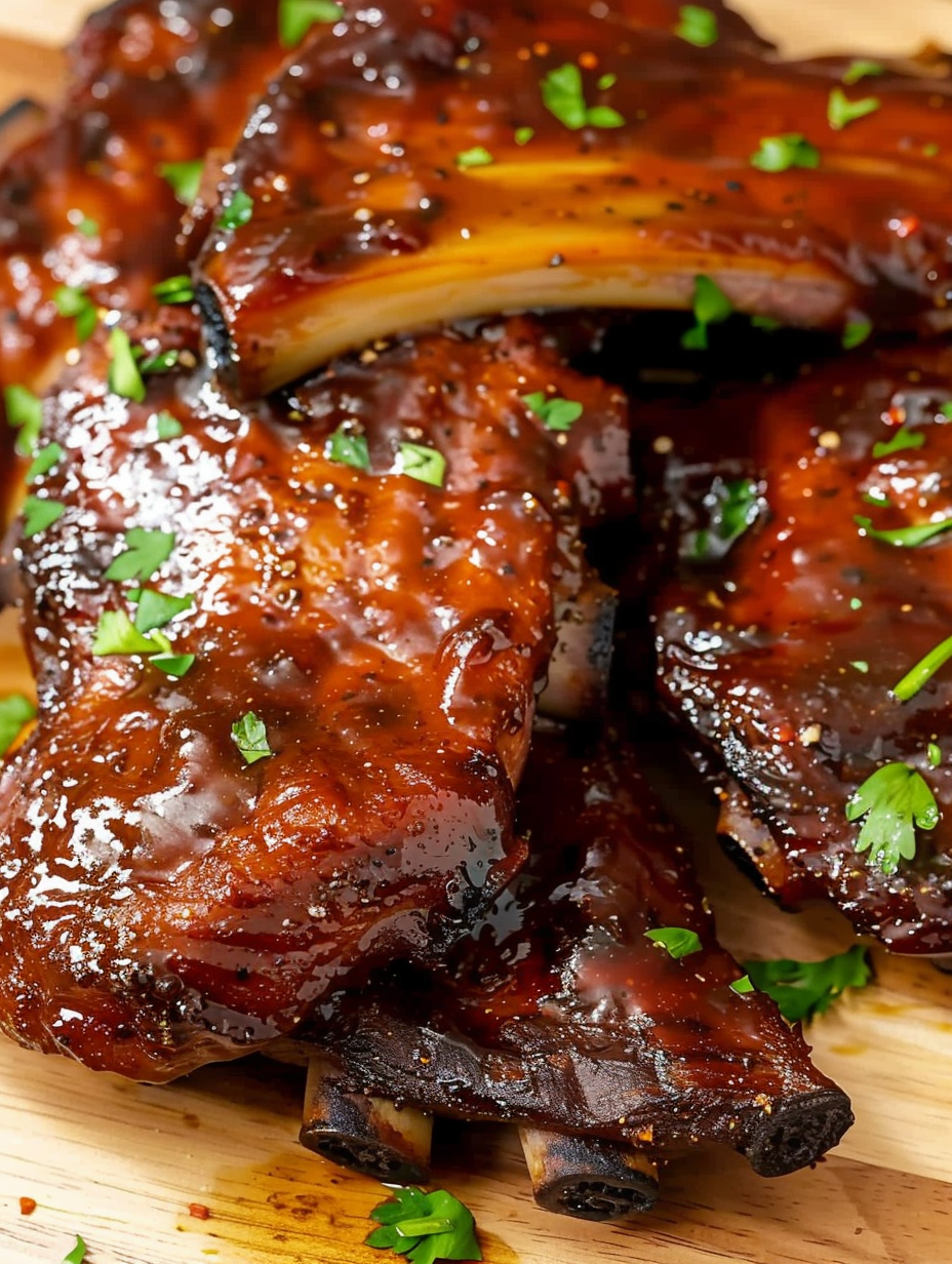 Air fryer country style ribs with a shiny BBQ glaze