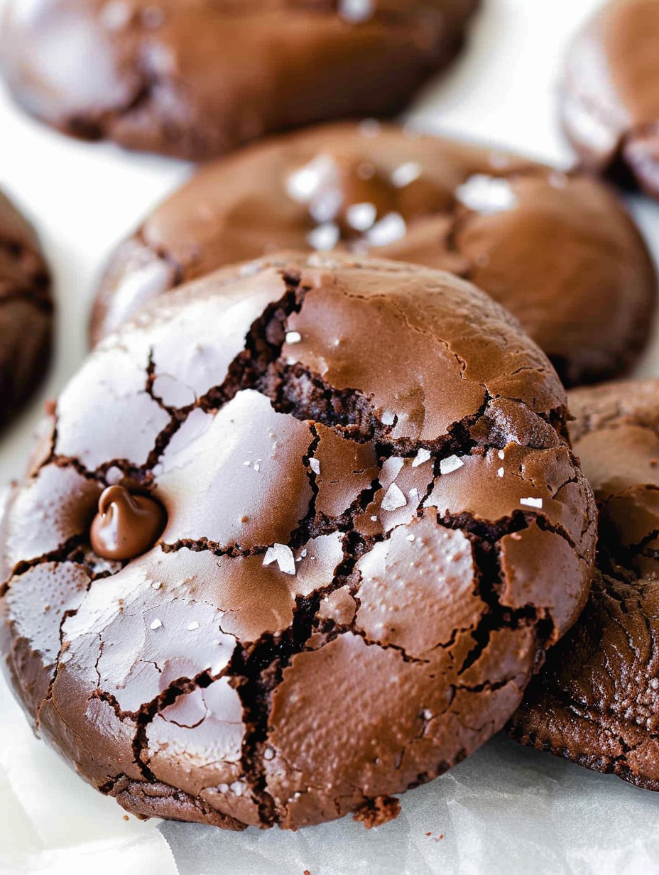 Close-up of a cracked top of a chocolate cookie