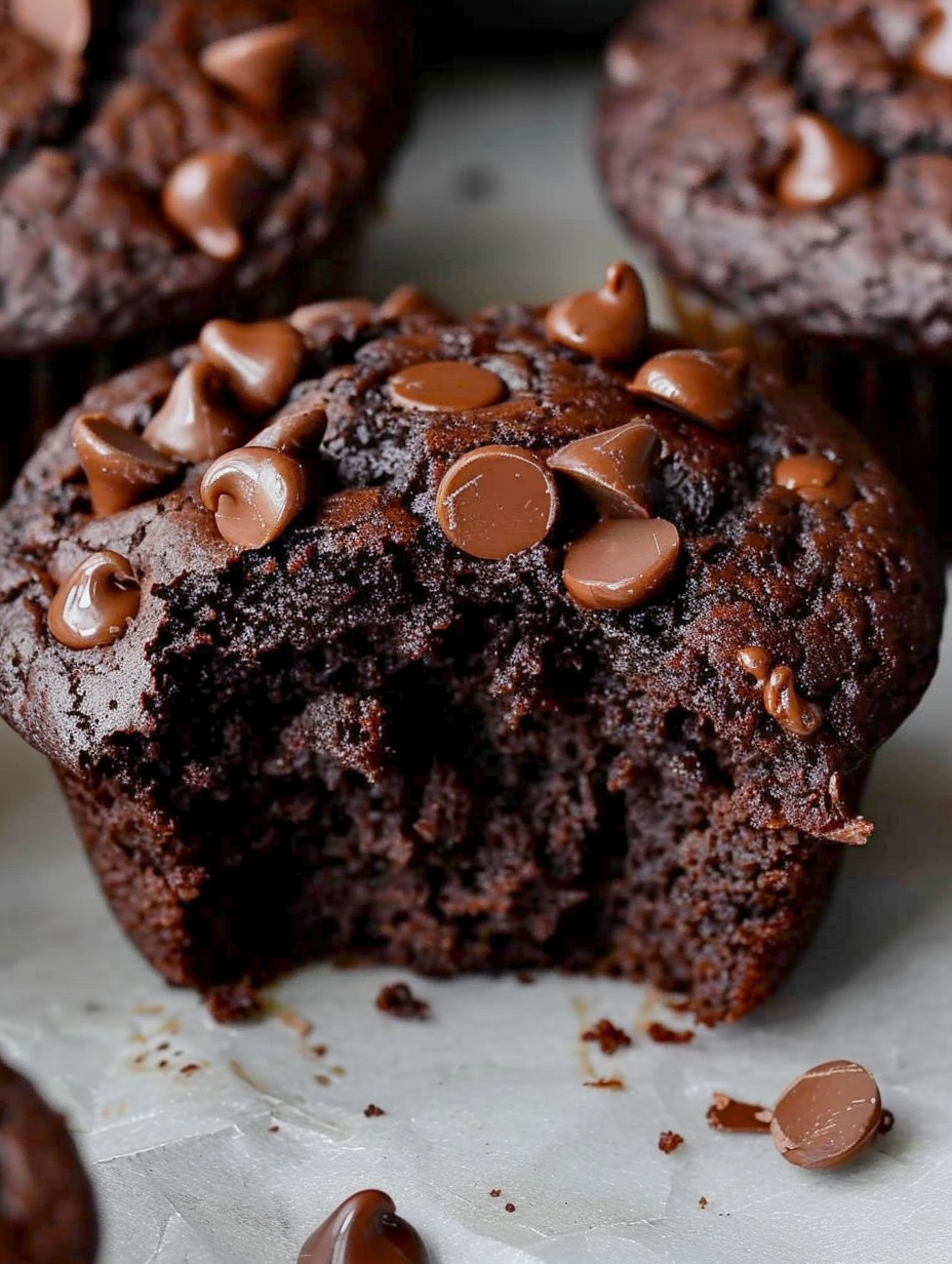 Close-up of a split vegan chocolate muffin