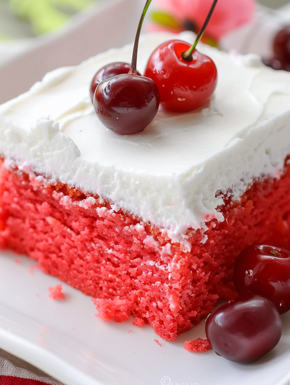 Moist cherry sheet cake with almond buttercream