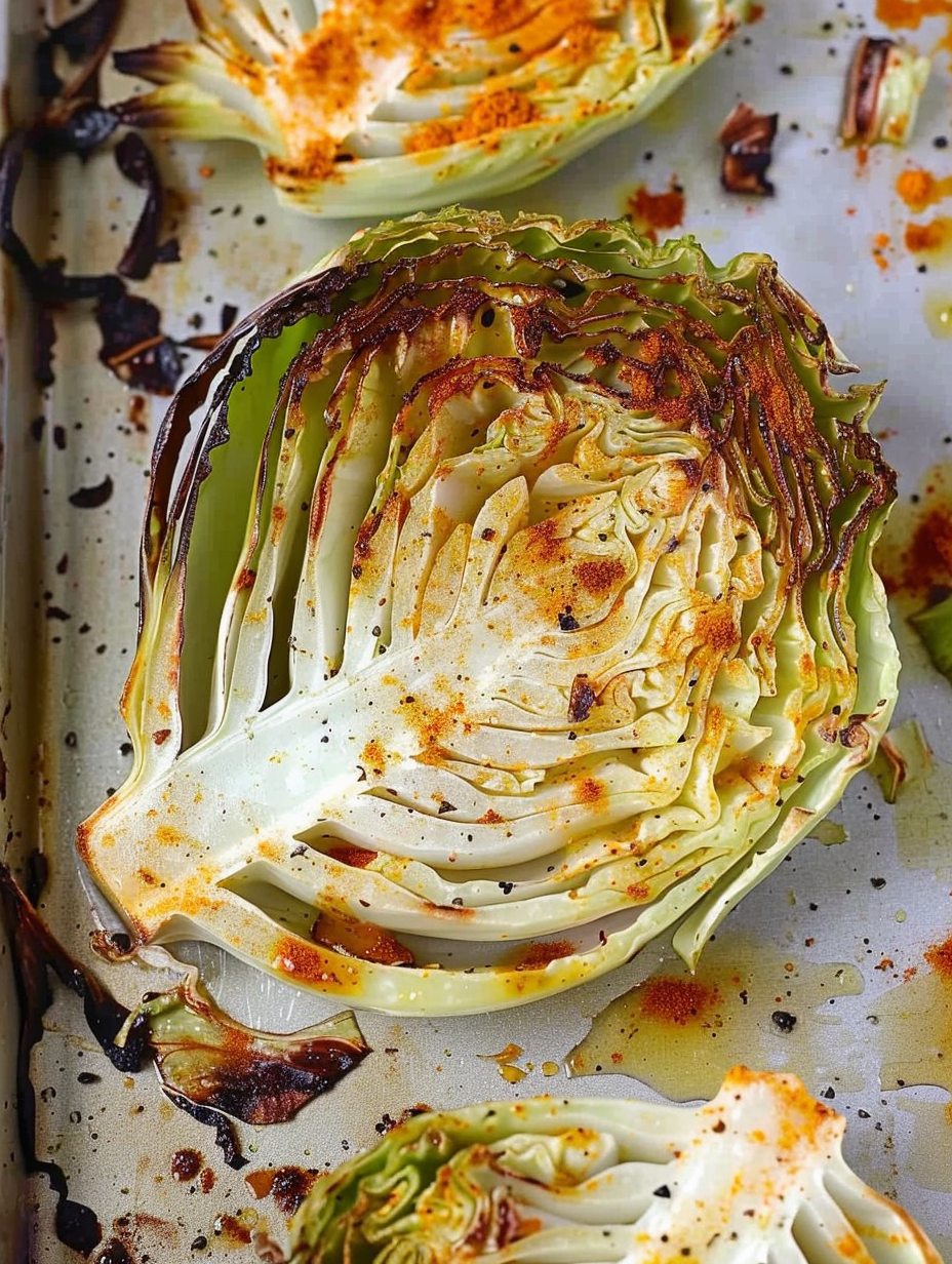 Close up of crispy edges on cabbage steak