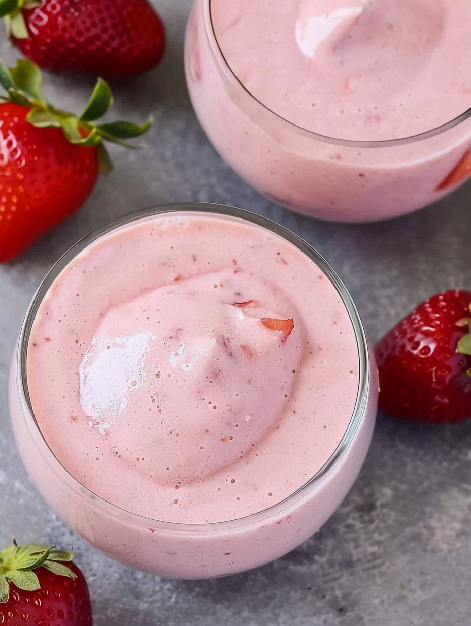 Whipped aquafaba and strawberry mousse jars