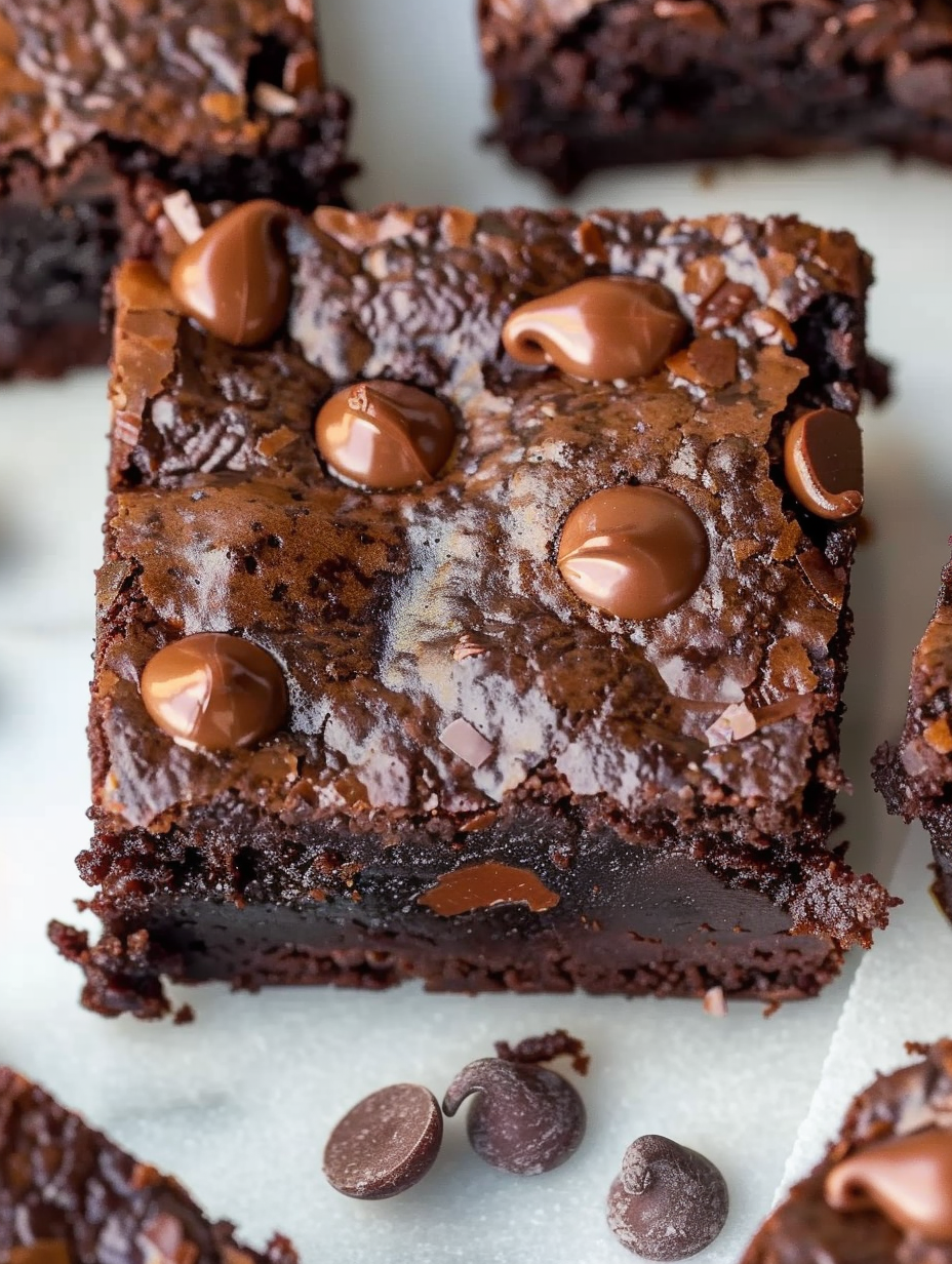 Freshly baked almond flour brownies with chocolate chips