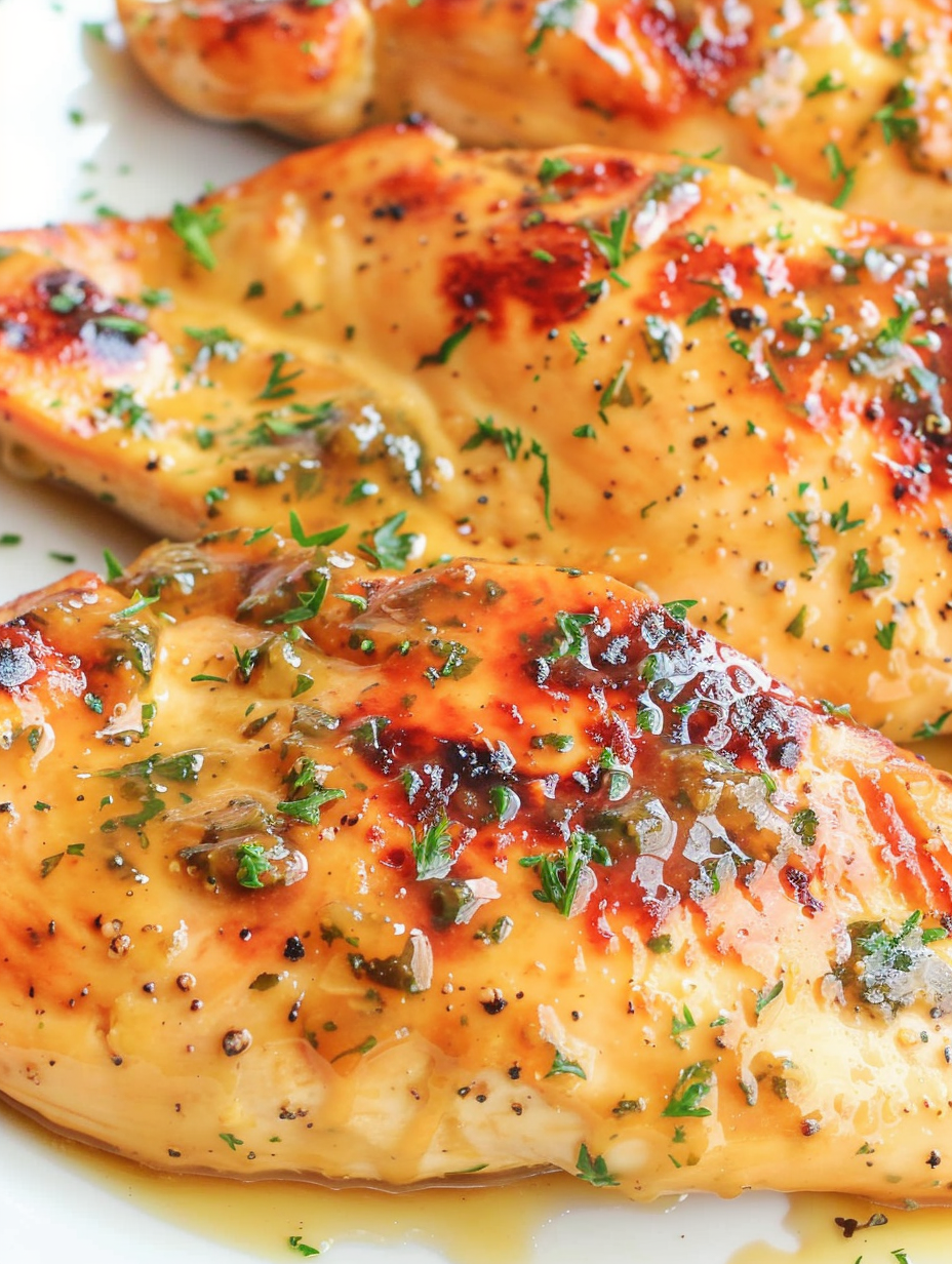 Pan-seared honey mustard chicken in skillet