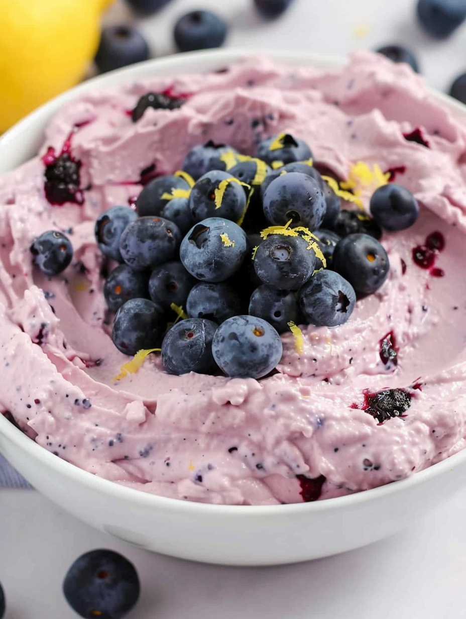 Close-up of blueberry mix with cream