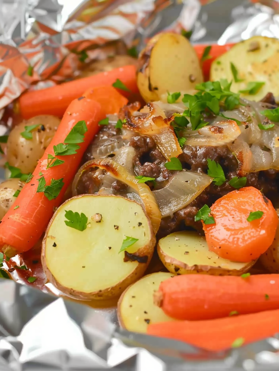 Foil packet hobo dinners with beef and vegetables