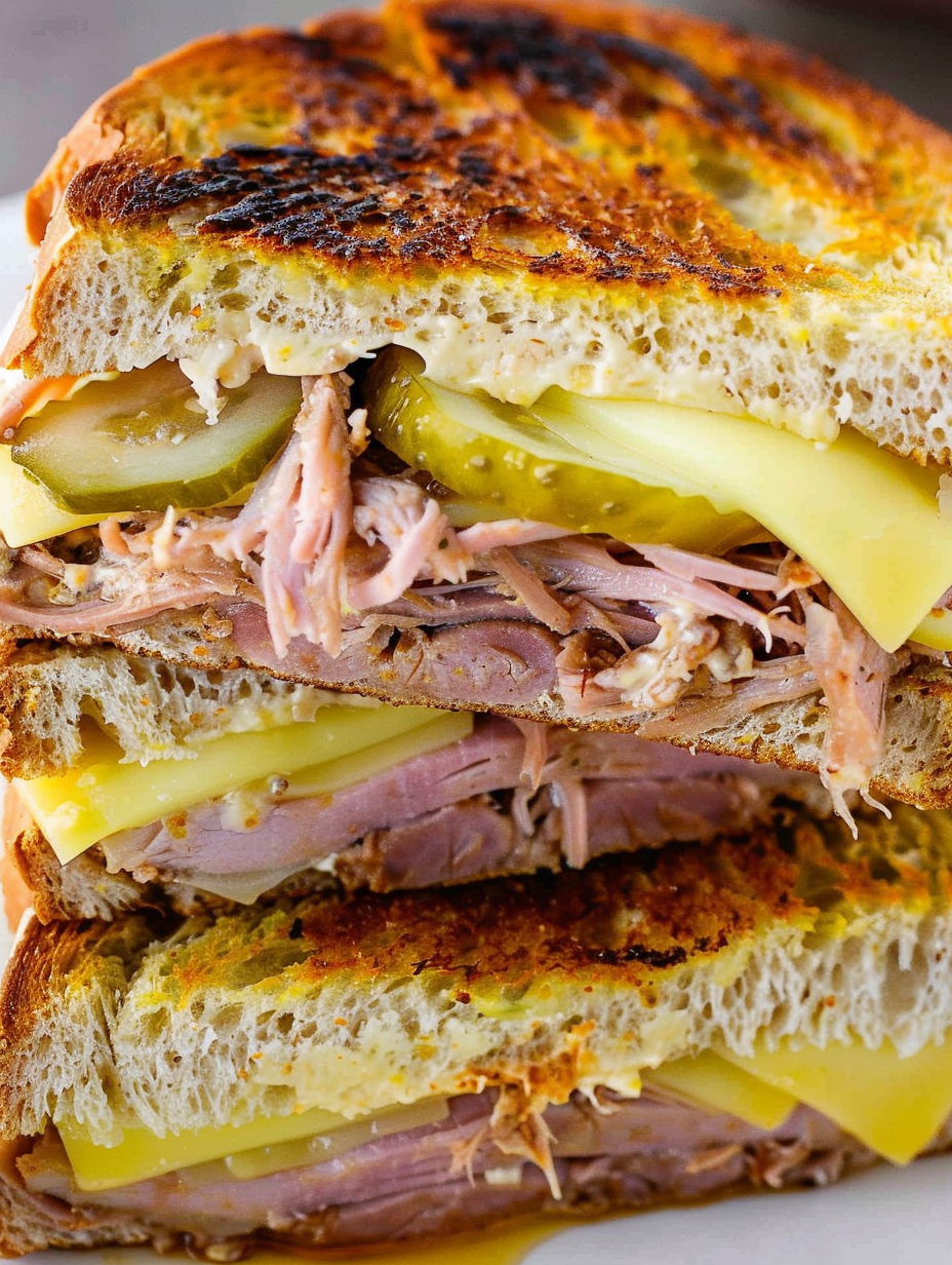 Pressed Cuban sandwich on a skillet