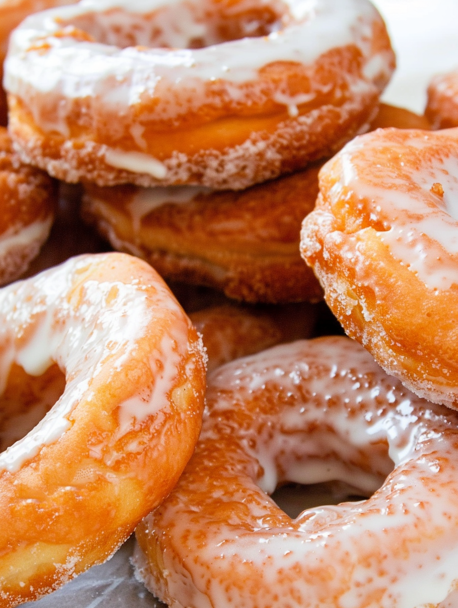 Close up of glazed sour cream donuts