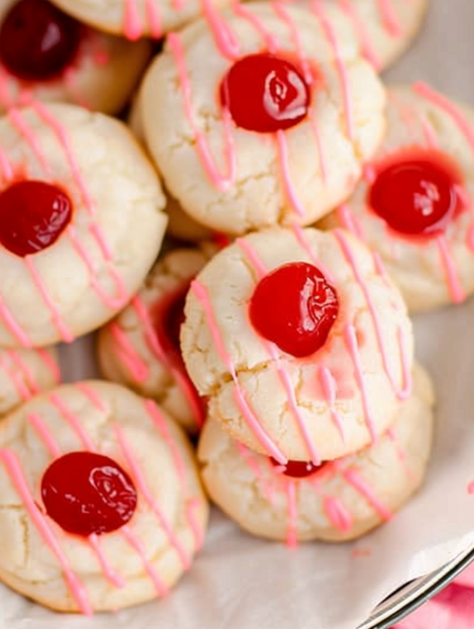 Cherry Shortbread Cookies on a cooling rack