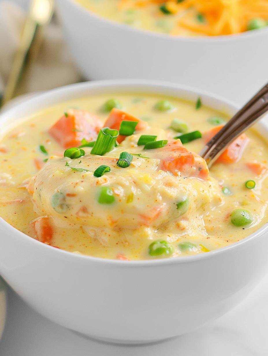 Served curried sweet potato chowder with cheddar and green onions