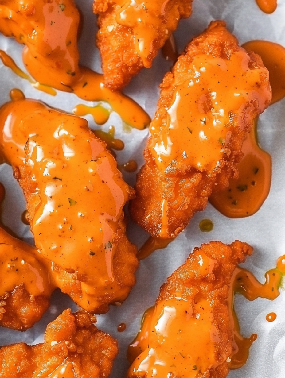 Saucy buffalo chicken tenders in a bowl