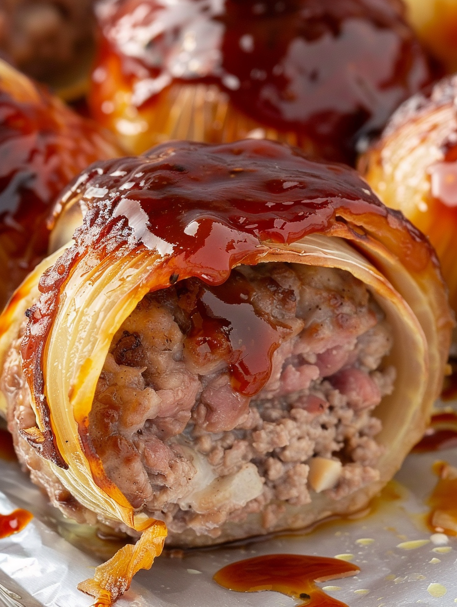 Plated onion bombs with caramelized BBQ glaze