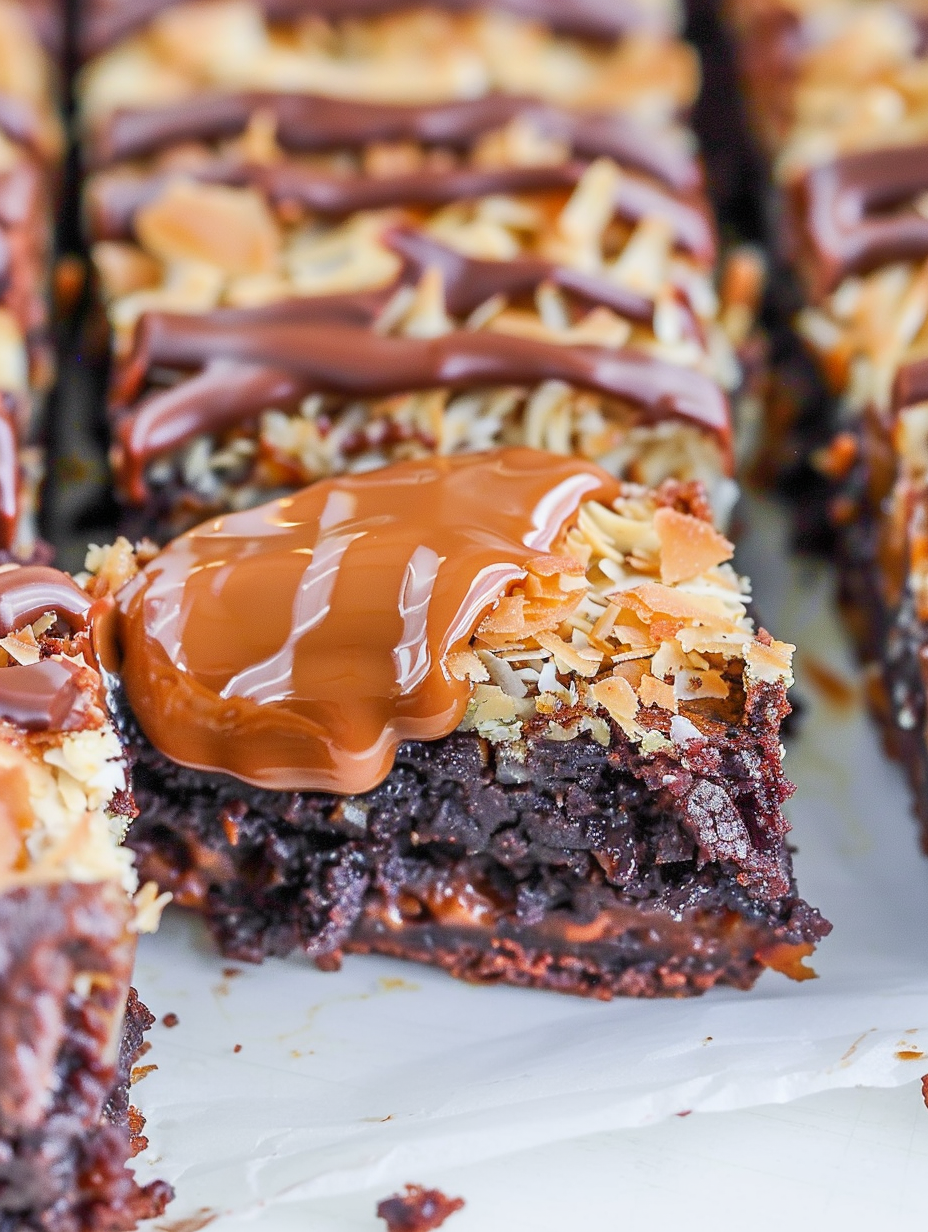 Brownies with caramel and chocolate drizzle