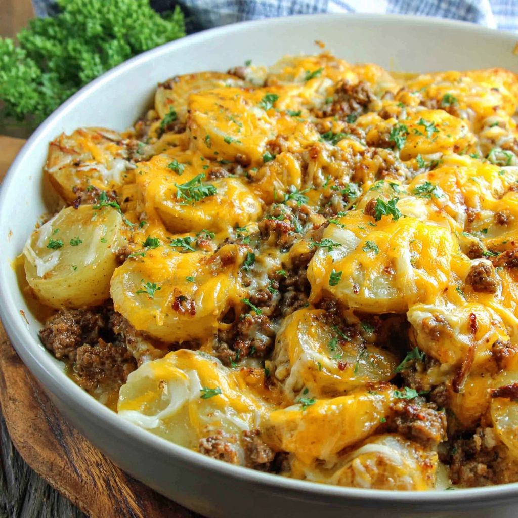 Cheesy casserole served with salad on the side