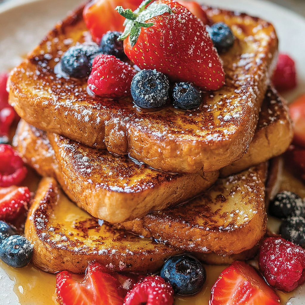 Ingredients for French toast including eggs, milk, cinnamon, vanilla, and brioche