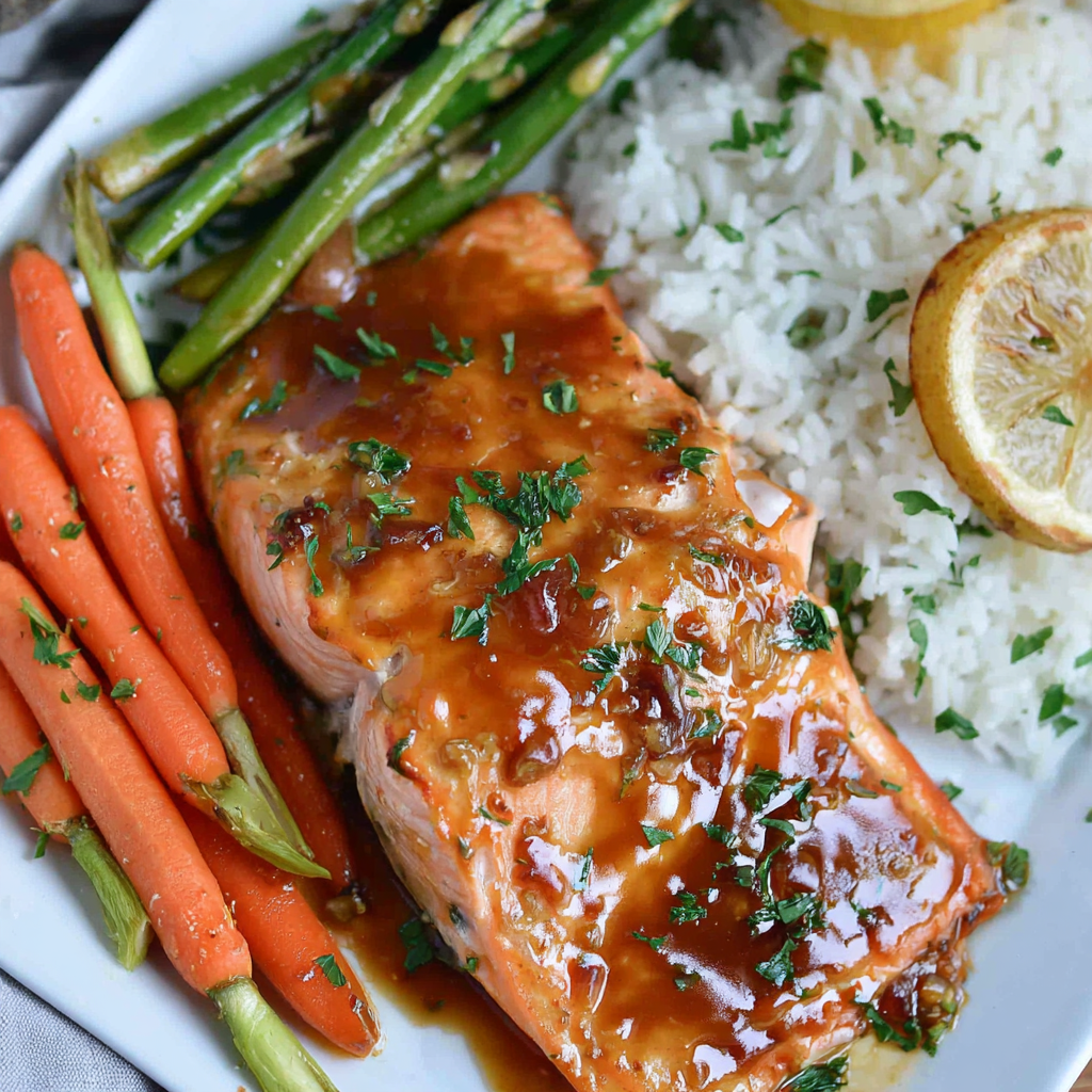 Foil-baked trout with caramelized honey-soy glaze close up