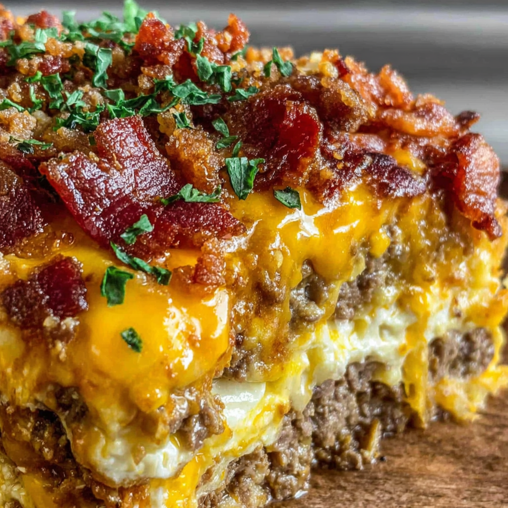 Sliced sheet pan lasagna on a plate with salad and pickles