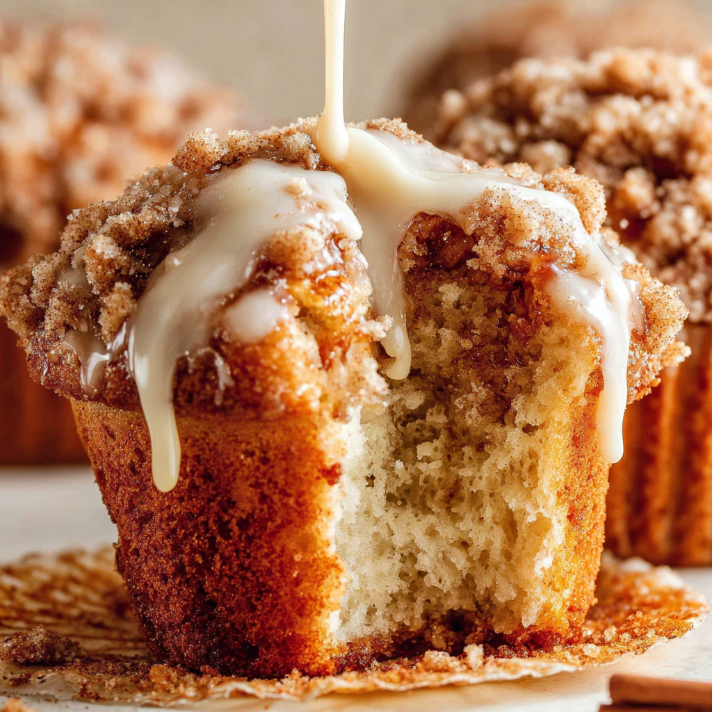 Freshly baked cinnamon muffins with crunchy sugar topping on a cooling rack