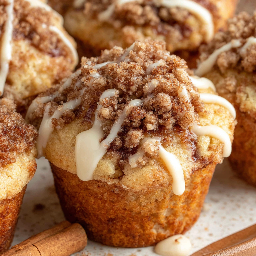 Cinnamon muffin split open to show tender, fluffy crumb with cinnamon-sugar top