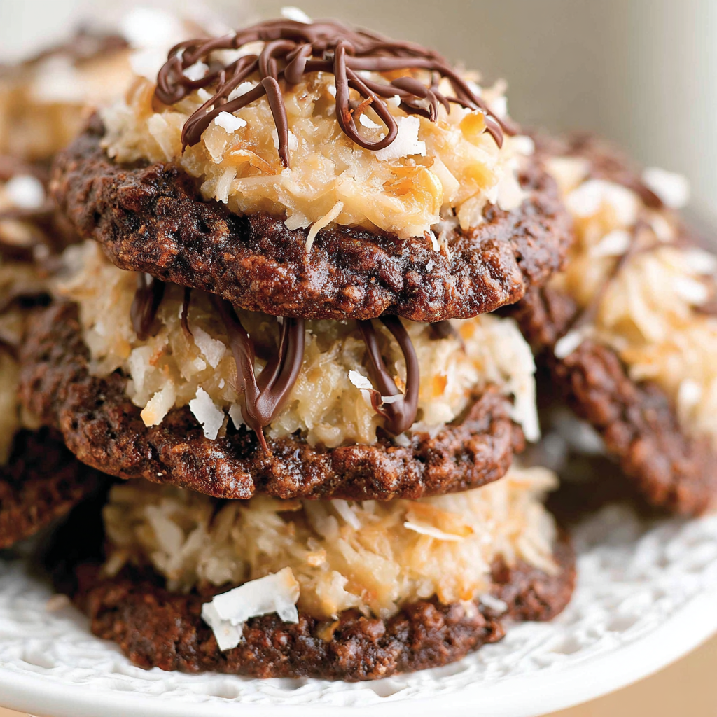German chocolate cookies on a platter ready for serving