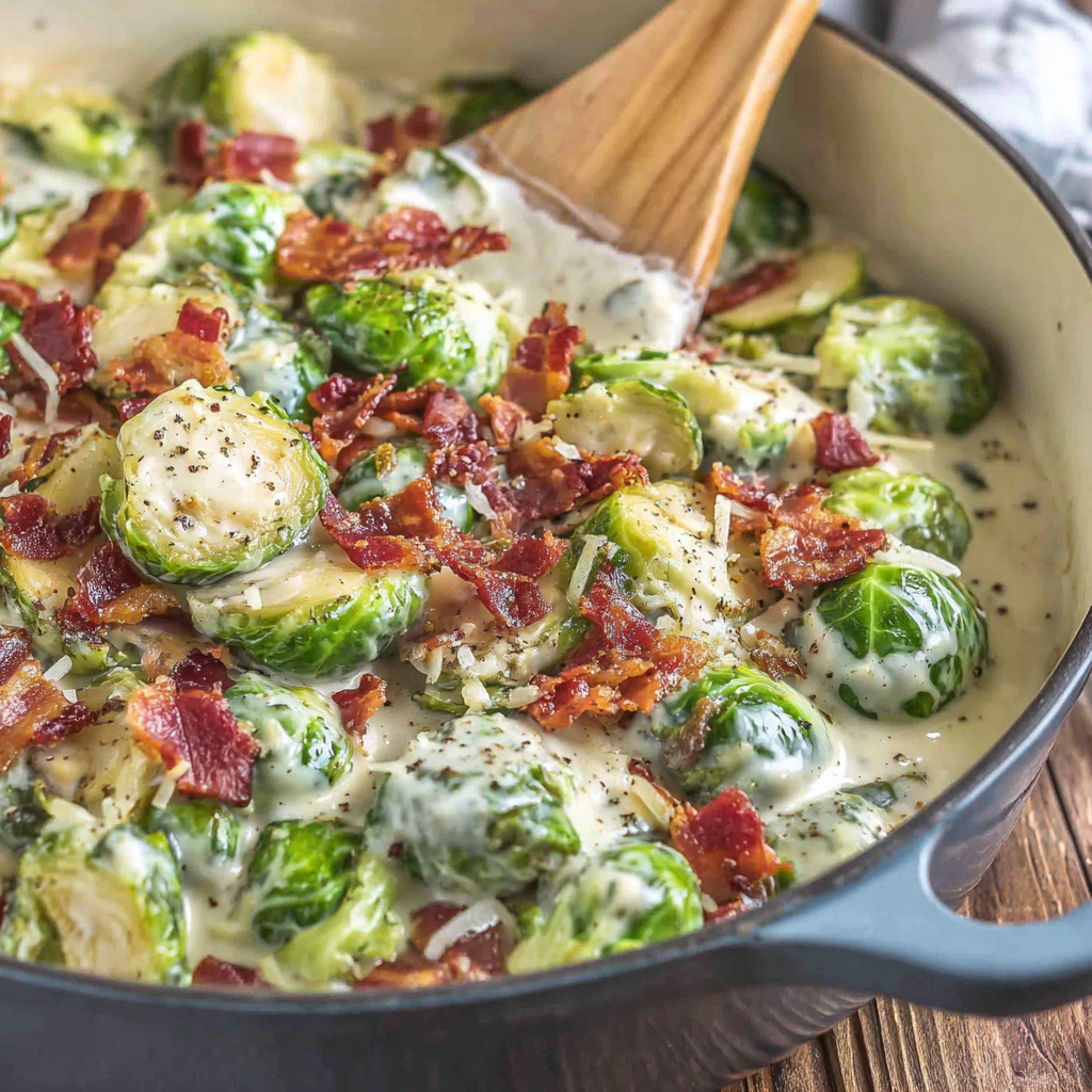 Brussels Sprouts Alfredo with Bacon