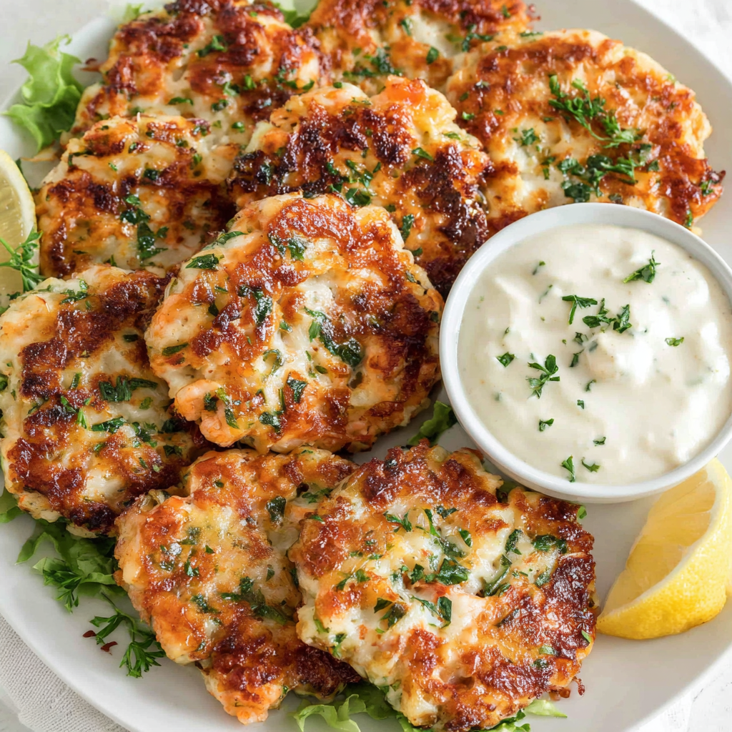 Mixing shrimp cake batter with herbs and cheese