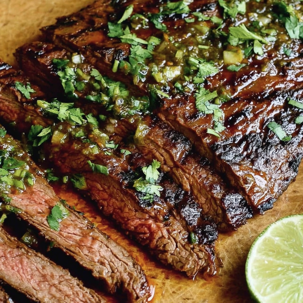 Chipotle flank steak taco platter with lime and cilantro