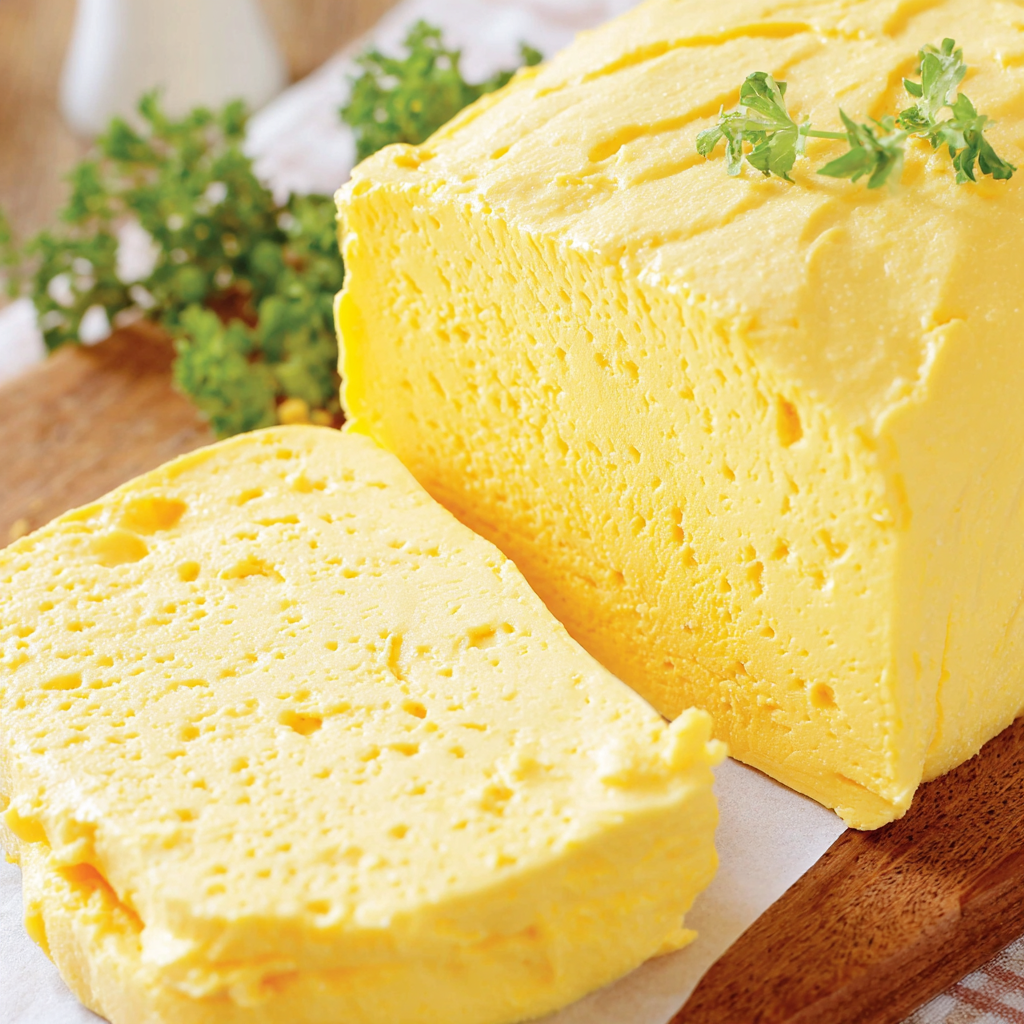 Sliced homemade Velveeta showing smooth, even texture