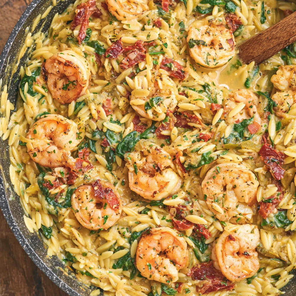 Tuscan Shrimp Orzo Skillet