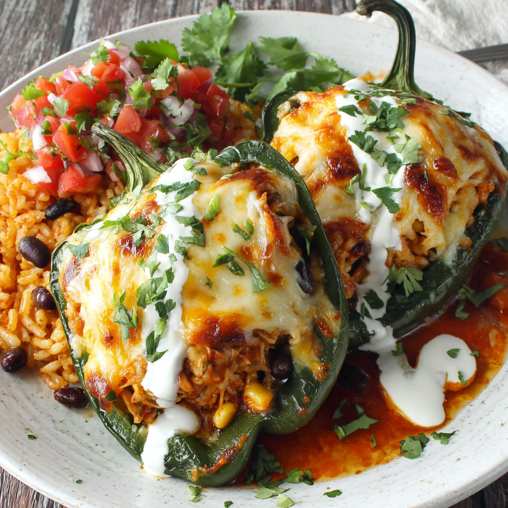 Chicken Cheese Stuffed Poblano Peppers