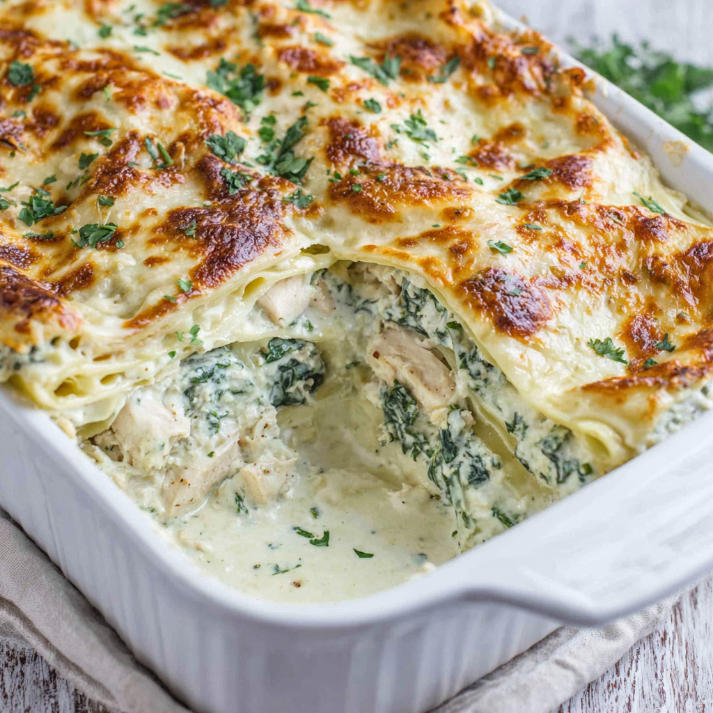 Creamy Chicken Spinach Lasagna