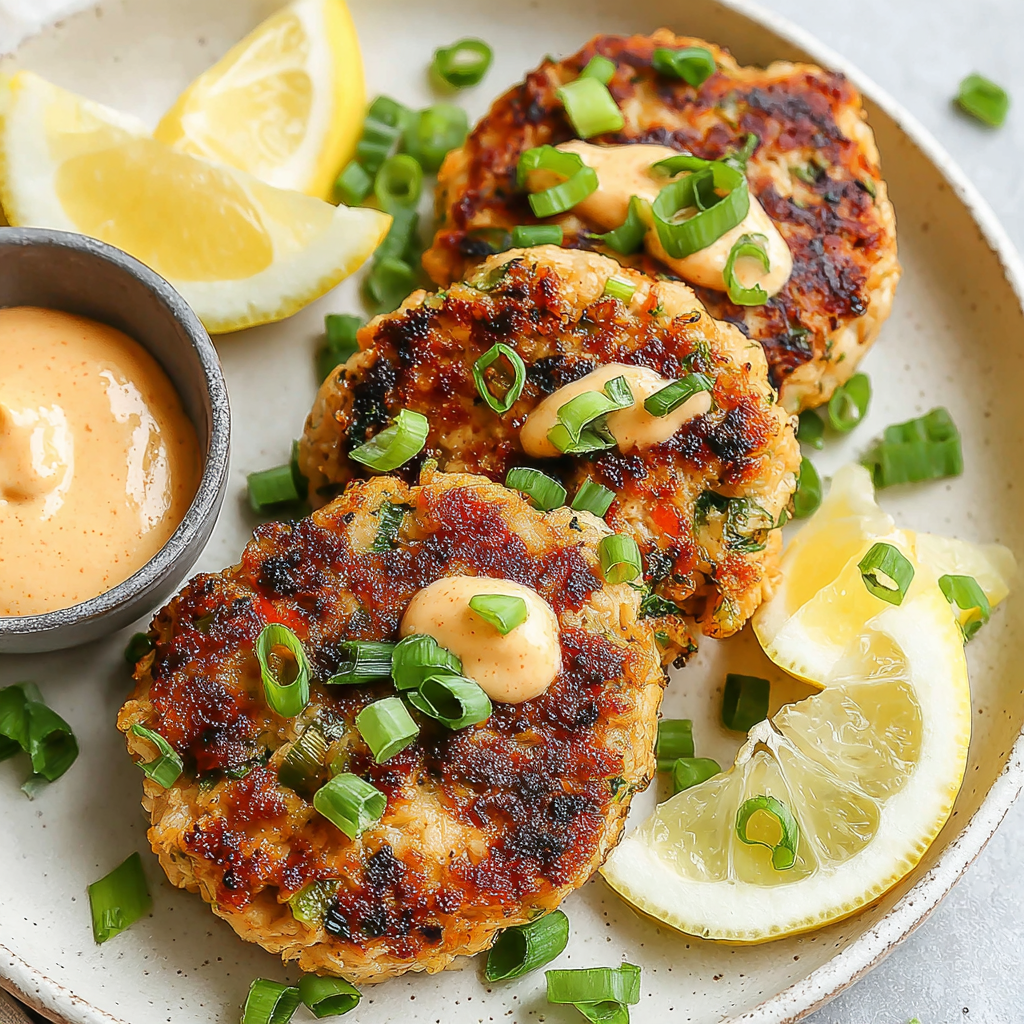 Cooked chicken patties being seared in a skillet
