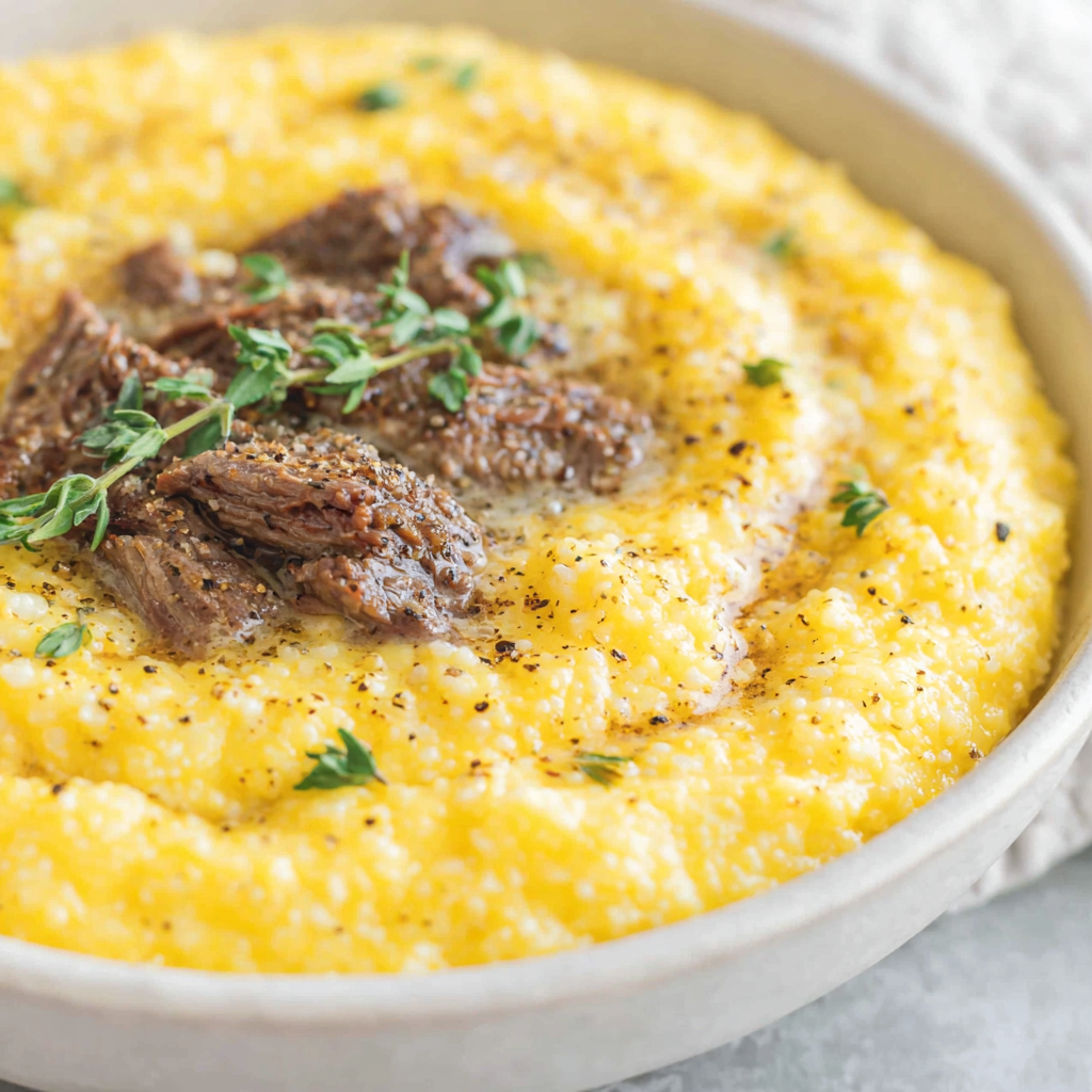 Stone-ground grits and butter on a cutting board next to a slow cooker