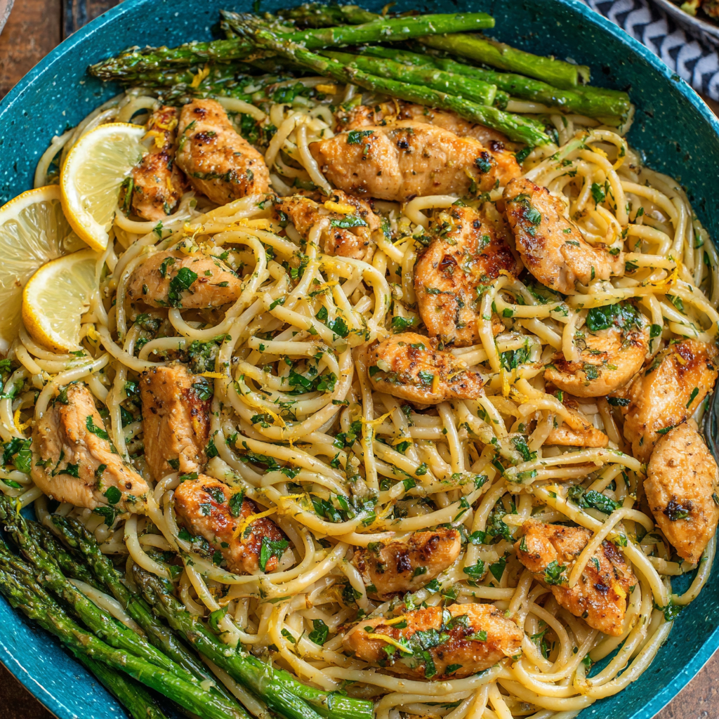 Skillet with golden chicken tenders and deglazed lemon butter scampi sauce