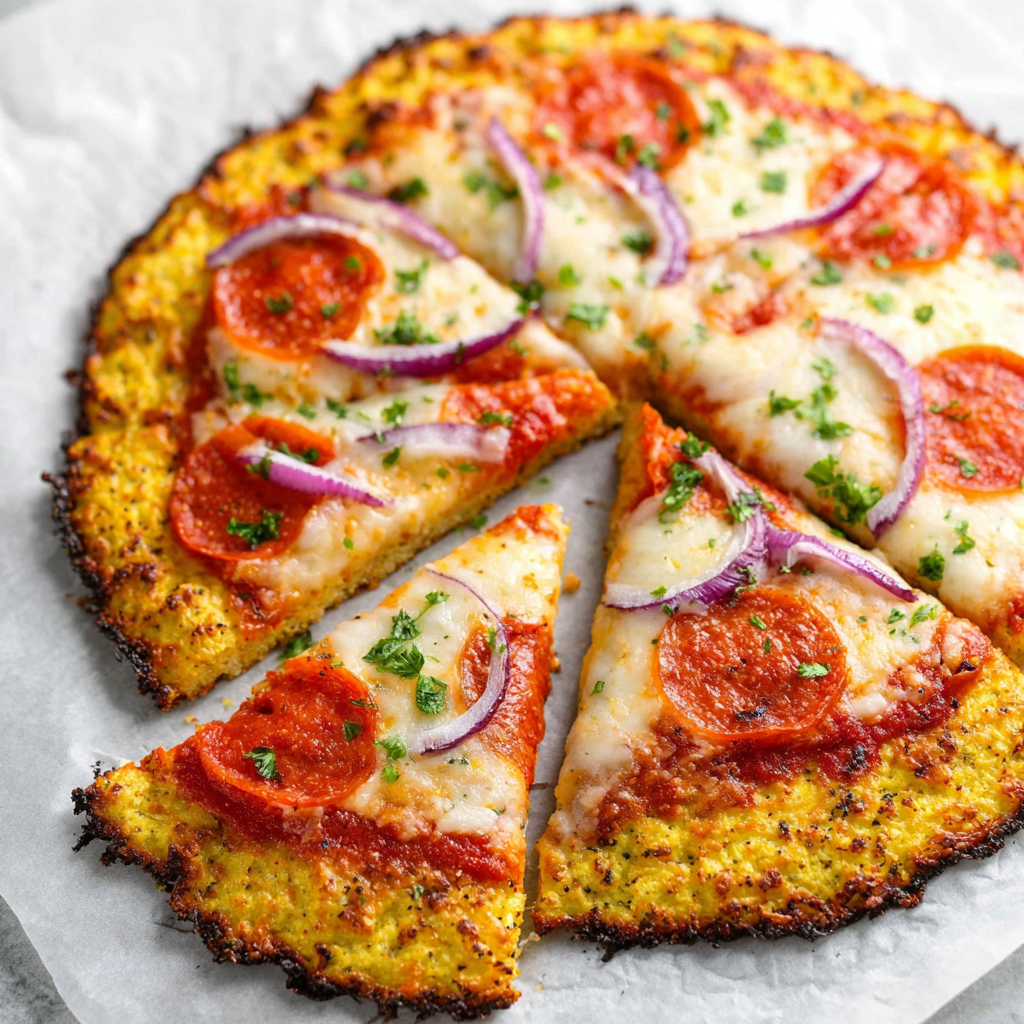 Baked cauliflower crust golden